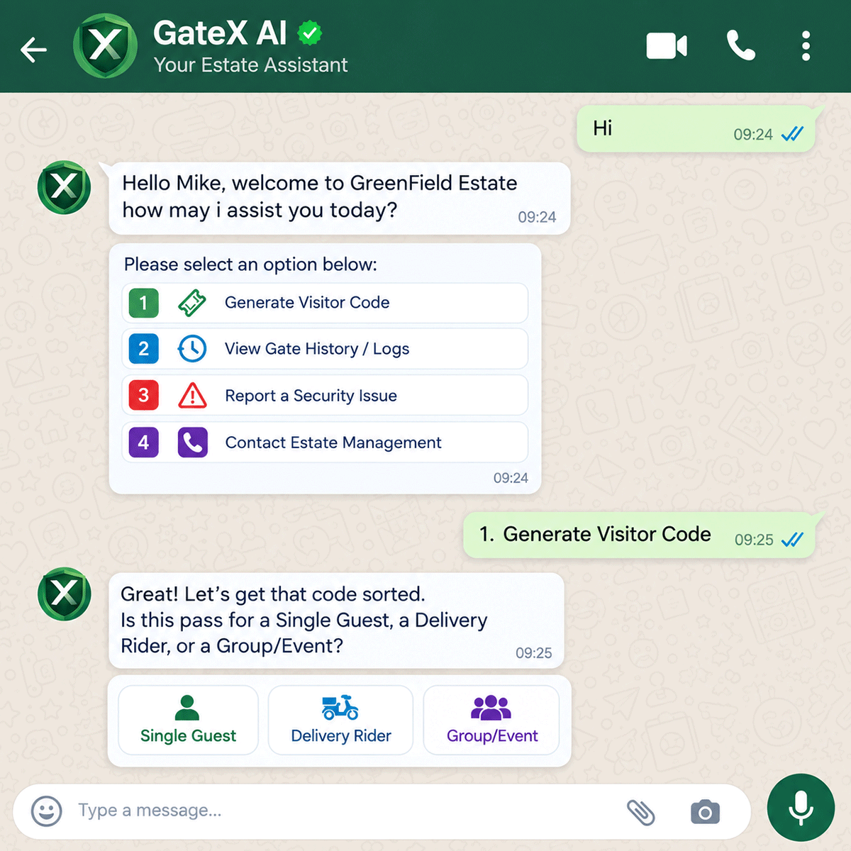 GateX AI WhatsApp assistant